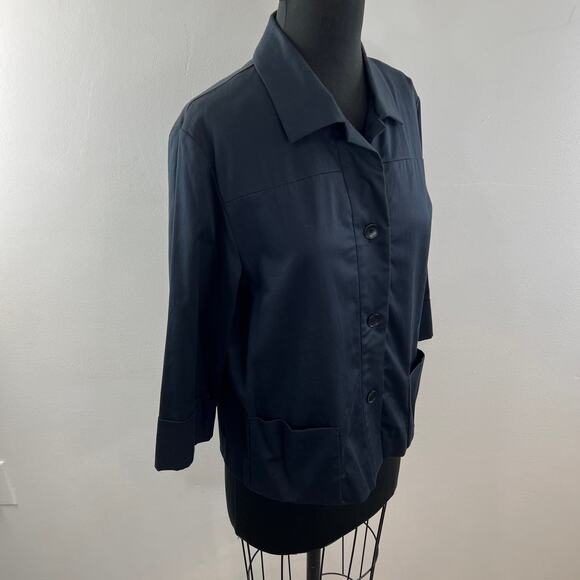 PHILIPPE ADEC Button Down Jacket Navy Long Sleeve Pockets Collared Size 10 - Picture 5 of 9